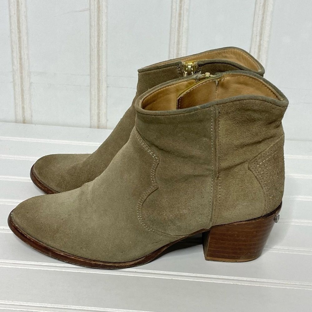 Zadig & Voltaire Molly Khaki Suede Wing Ankle Boots Spain 36 Western Block Heel - Picture 9 of 15